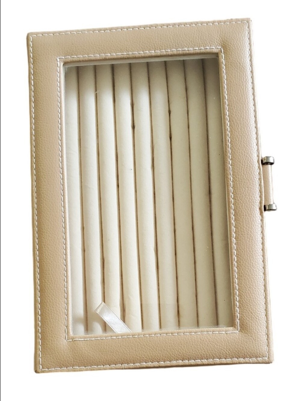 Faux Leather Cream Ring Jewelry Organizer Display Case